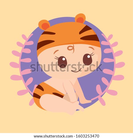Cute baby boy with tiger costume design, Child newborn childhood kid innocence and little theme Vector illustration
