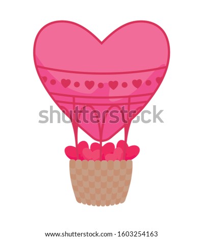 Heart hot air balloon design of love passion romantic valentines day wedding decoration and marriage theme Vector illustration
