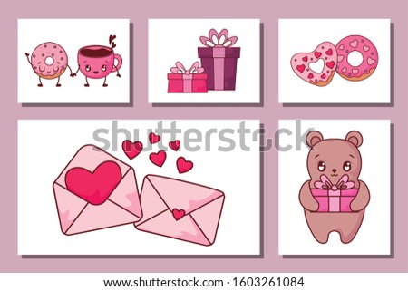 Icon set design of love valentines day passion romantic wedding decoration and marriage theme Vector illustration