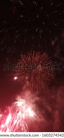 Beautiful amazing bright sparkling colourful fireworks at night during new year evening celebration