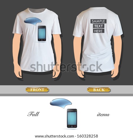 Phone with speech bubble printed in shirt. . Vector design 