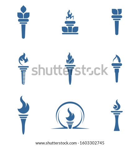 Set of torch  logo design symbols template, Fire torch victory championship flame flat vector icons
