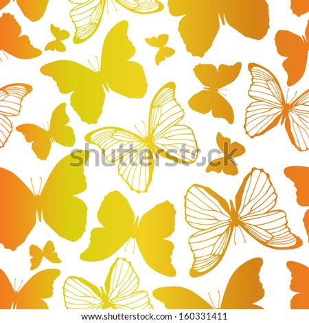 Vector seamless pattern with decorative golden butterflies isolated on white background. Endless background. Can be used in textile design, greeting cards, graphic design, packaging 