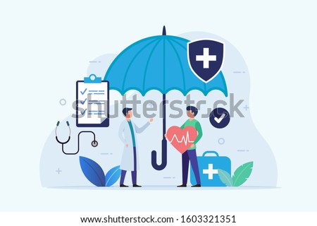 Health Insurance design concept with umbrella protection flat vector illustration Royalty-Free Stock Photo #1603321351