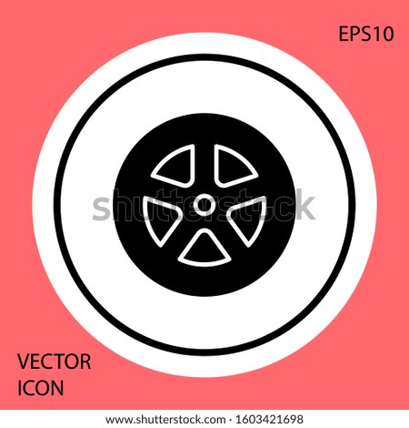 Black Car wheel icon isolated on red background. White circle button. Vector Illustration