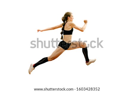 triple jump women athlete isolated on white background Royalty-Free Stock Photo #1603428352