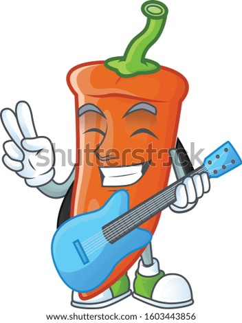 Cute and cool orange chili cartoon character performance with guitar