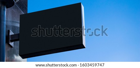Signboard mockup, advertising template, empty frame copy space, logo and text. Modern signage flat style. Outdoor street banner isolated sky background