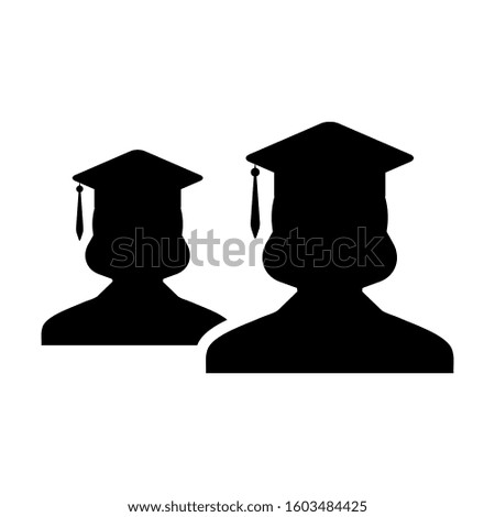 University icon vector female group of students person profile avatar with mortar board hat symbol for school and college graduation degree in flat color glyph pictogram illustration
