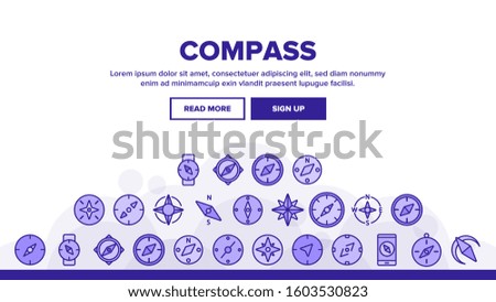 Compass Navigation Landing Web Page Header Banner Template Vector. Compass Map Navigate Equipment And Cartography Mark Illustration