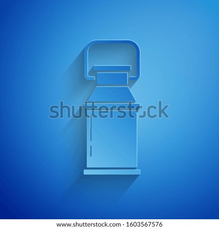 Paper cut Can container for milk icon isolated on blue background. Paper art style. 