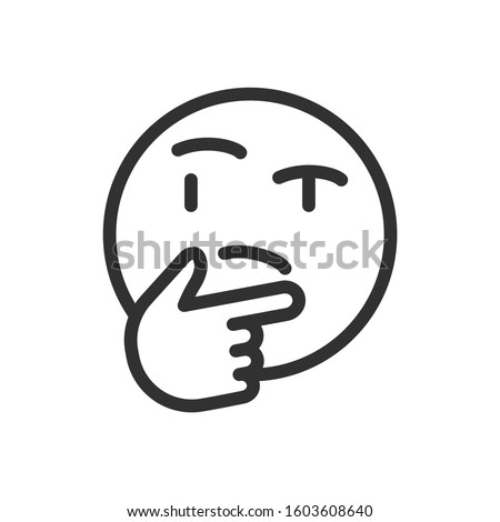 thinking emoji, suspicion, holding his chin, linear icon. Editable stroke Royalty-Free Stock Photo #1603608640