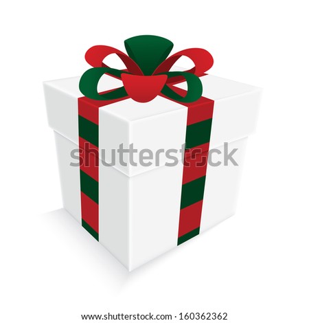 christmas ribbon and white gift box isolated