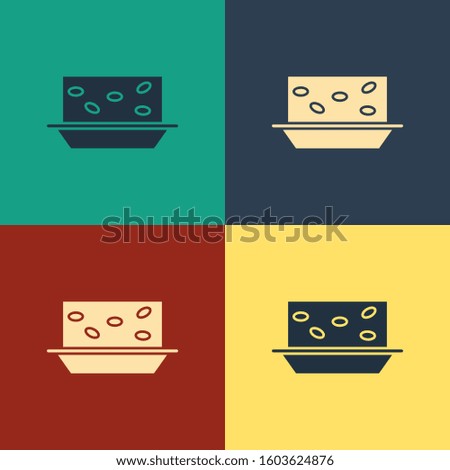 Color Nougat with nuts icon isolated on color background. Vintage style drawing. 