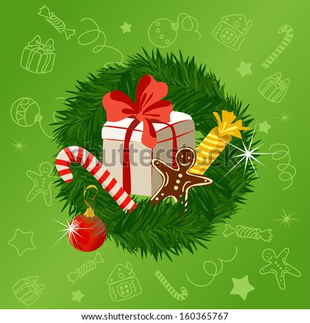 Christmas wreath on a festive background. vector illustration