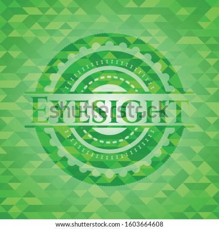Eyesight green emblem with mosaic background. Vector Illustration. Detailed.