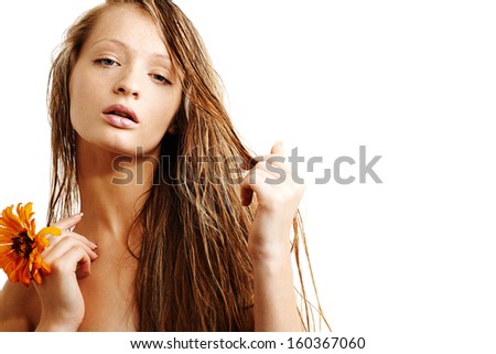 Portrait of young beauty over white background
