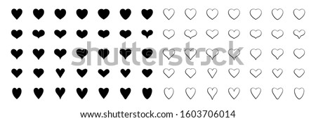 Vector set of hearts. Abstract symbols of love and health. Different icons with a narrow, pointed and rounded shapes. Flat symmetrical elements for wedding designs and celebration of Valentine's Day Royalty-Free Stock Photo #1603706014