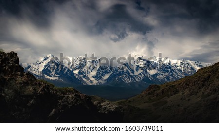 summer panorama of the Chui ridge on the Altai Mountains, Russia,