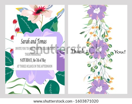 Hand drawn vector cards with flowers,leaves. Botanic  Design for banner, wedding, poster, invitation, cover, placard, brochure, header.