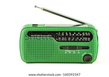 Green radio receiver  with solar power isolated Royalty-Free Stock Photo #160392347