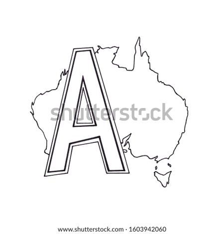Letter A and country Australia. For alphabet, coloring, creativity.