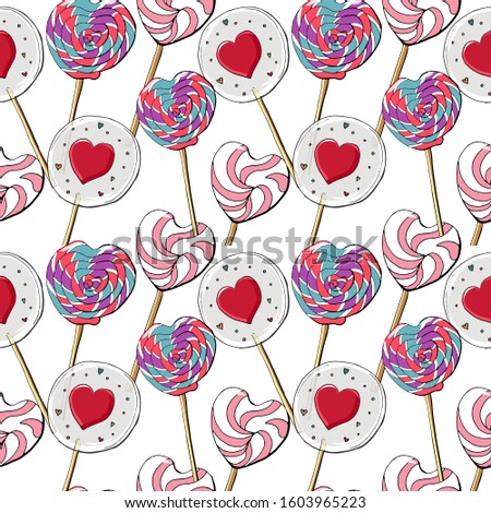 Seamless pattern of lollipop. Colorful endless texture on 
Valentine's Day.