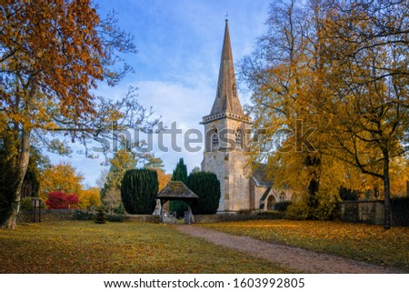 Lower Slaughter in the Cotswolds, Gloucestershire  Church of Saint Mary in Autumn