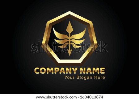 This is an ornamental logo combined with a shield, this gold design is very attractive and unique, this logo can be used for companies, brochures, websites, mugs, stickers, and posters.