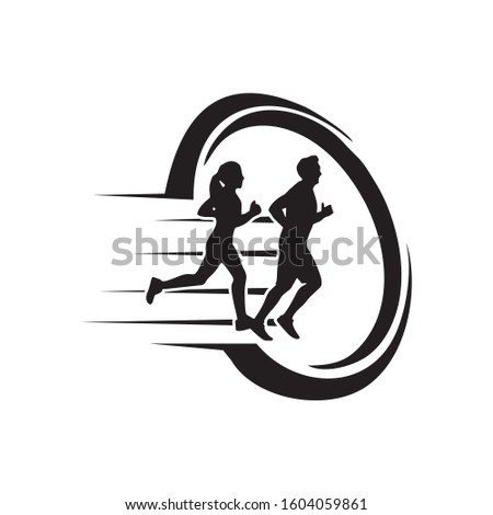 Running man logo design vector symbol, sport and competition concept 
