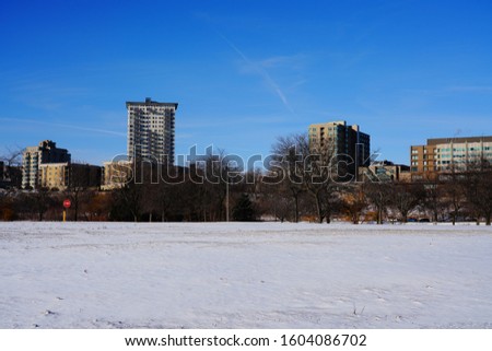 Cold winter January landscape view of east side of Milwaukee, Wisconsin. 