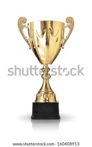 golden trophy isolated on white background Royalty-Free Stock Photo #160408913
