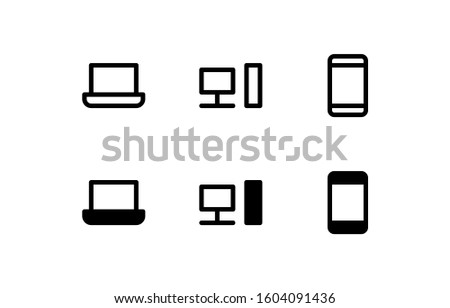 Laptop, desktop and smartphone icons. With outline and glyph style