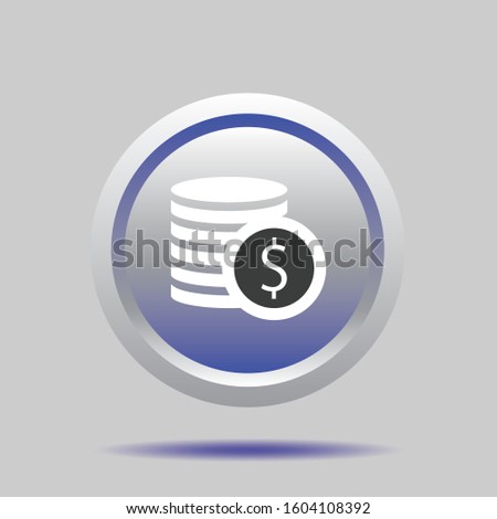 Stack of coins with coin in front of it. Pile of coins vector illustration