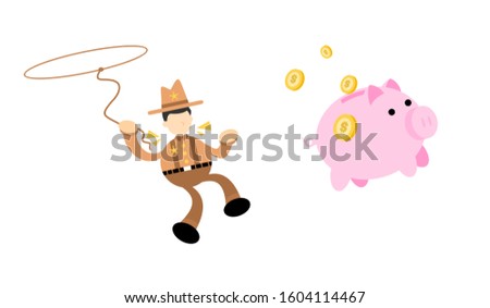 america cowboy pick pig bank money dollar economy cartoon doodle flat design style vector illustration