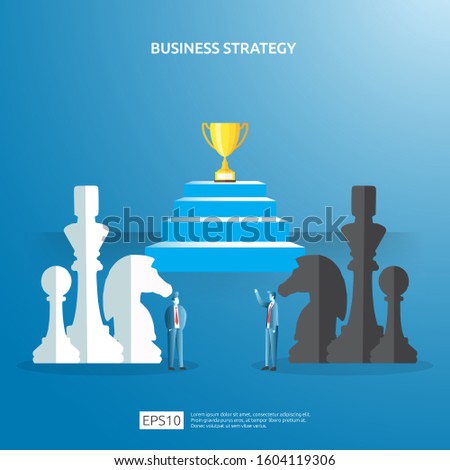 Business concept for competition strategy. winning success planning illustration with chess figure and businessman character. Victory in leadership battle fighting in flat style vector