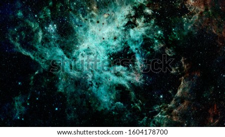 Green cosmic background. Nebulae space. Elements of this image furnished by NASA
