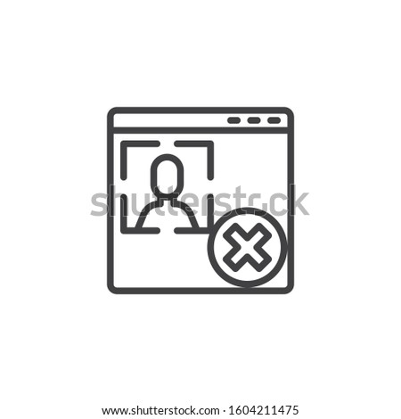 Account verification rejected line icon. linear style sign for mobile concept and web design. Website verification cancel outline vector icon. Cyber protection symbol, logo illustration. 