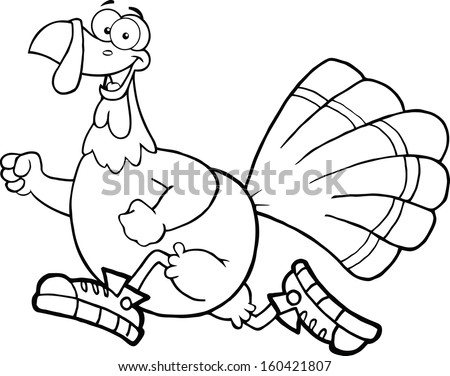 Black and White Happy Turkey Bird Cartoon Character Jogging
