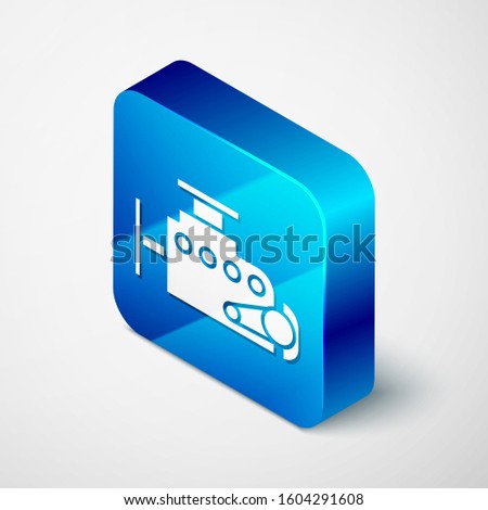 Isometric Car engine icon isolated on white background. Blue square button. Vector Illustration