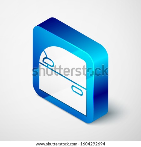 Isometric Car door icon isolated on white background. Blue square button. Vector Illustration