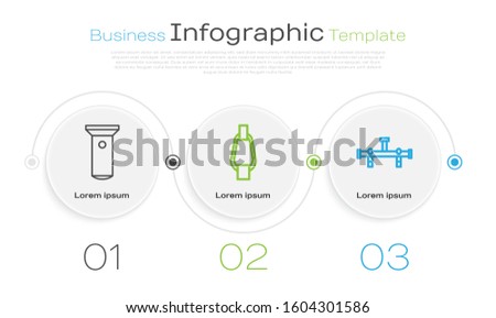 Set line Flashlight, Carabiner and Manifold. Business infographic template. Vector
