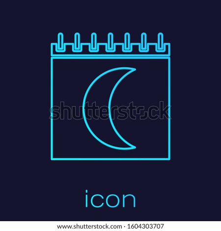 Turquoise line Moon phases calendar icon isolated on blue background.  Vector Illustration