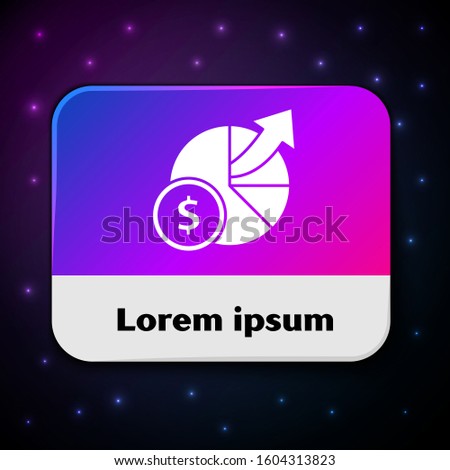 White Money and diagram graph icon isolated on black background. Financial analytics, budget planning, finance management. Rectangle color button. Vector Illustration