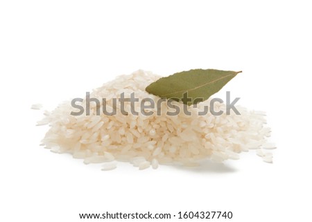 Heap of Rice with Bay Leaf Isolated     
