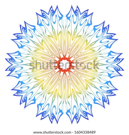 Ornamental Circle Pattern. Hand Draw Mandala. Vintage Decorative Elements.  illustration. Red, yellow, blue gradient. For Book, Greeting Card, Invitation, Tattoo. Anti-Stress Therapy Pattern