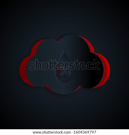 Paper cut Humidity icon isolated on black background. Weather and meteorology, cloud, thermometer symbol. Paper art style. 