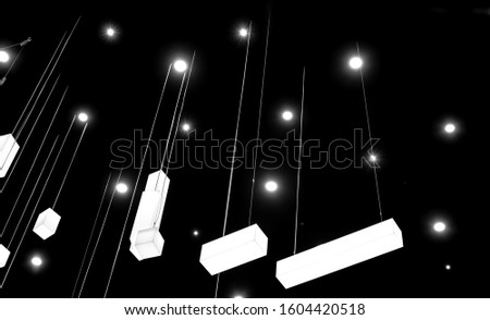 abstract white lights and geometric shapes on dark background