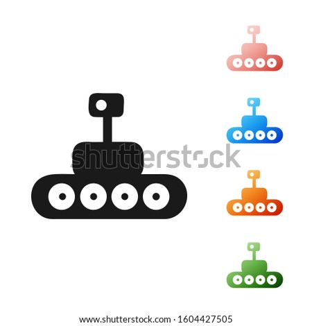 Black Mars rover icon isolated on white background. Space rover. Moonwalker sign. Apparatus for studying planets surface. Set icons colorful. 