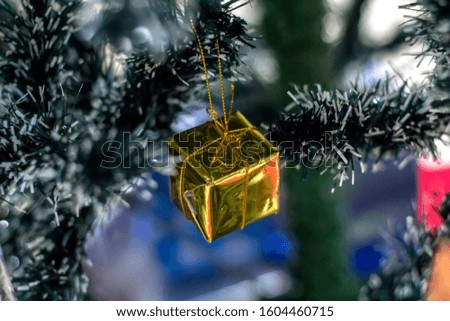 Christmas composition. Gifts, fir tree branches,  top view, copy space
